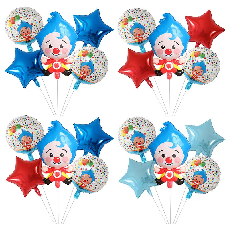 

5Pcs Cartoon Clown Balloons Set Plim Air Globos Children Birthday Party Home Decorations Kids Toys Gifts Baby Shower Supplies