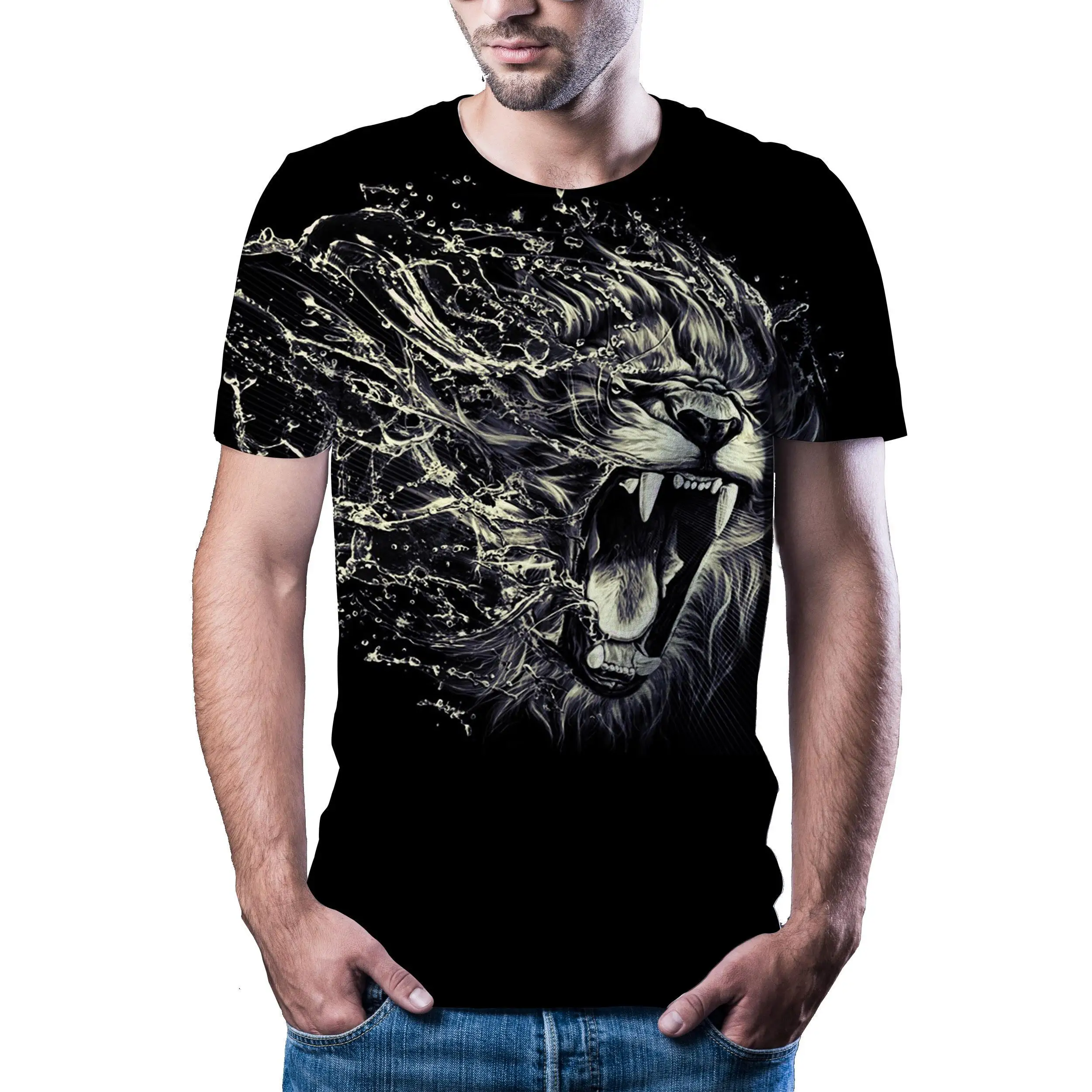 

Men'S T -Shirt 3d Printed Animal Tiger T-Shirt Short Sleeve Funny Design Casual Top T-Shirt Male Halloween T-Shirt Asian Sz 6xl