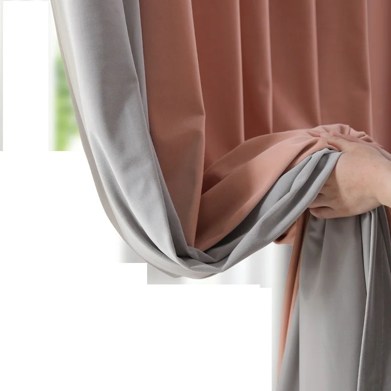 

High-end Nordic Mink Velvet Curtains for Living Room Bedroom Light Luxury High Blackout Curtains Solid Color Classical Curtain