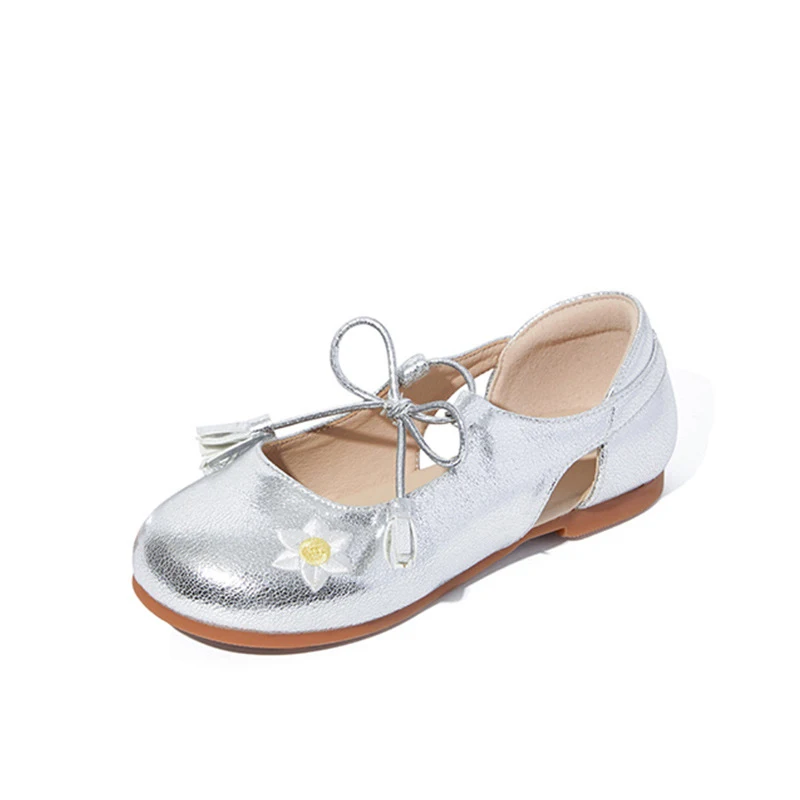 Весенняя детская обувь принцессы с бантом Детская розовая на плоской подошве