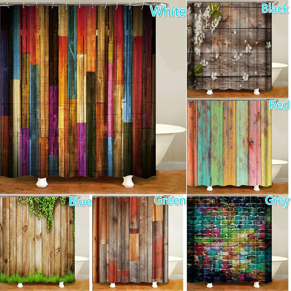 

Rustic Plank Printed Shower Curtain Wooden Board Bath Curtain Accessories for Showers Stalls and Bathtubs Decor with 12 Hooks