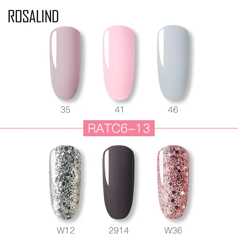 Гель-лак для ногтей ROSALIND 6 шт. в комплекте гибридный лак маникюра Платиновый УФ