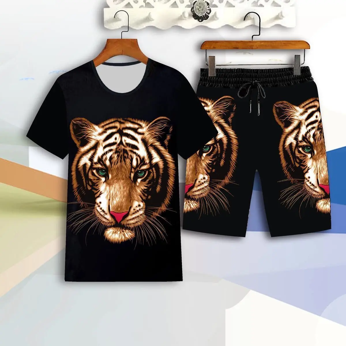 

Men's Summer Chinese Style Men's Short Sleeve T-Shirt Shorts Two-Piece Set