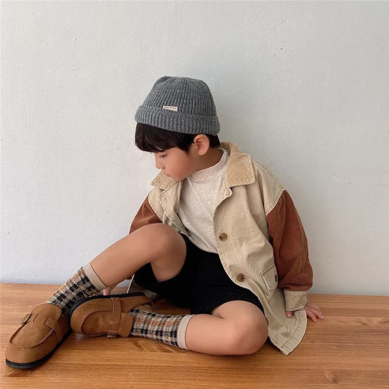 

2021 Autumn New Kids Clothes Boys Trench Korean Long Coat Turn-down Collar Outerwear Fashion Children Outwears