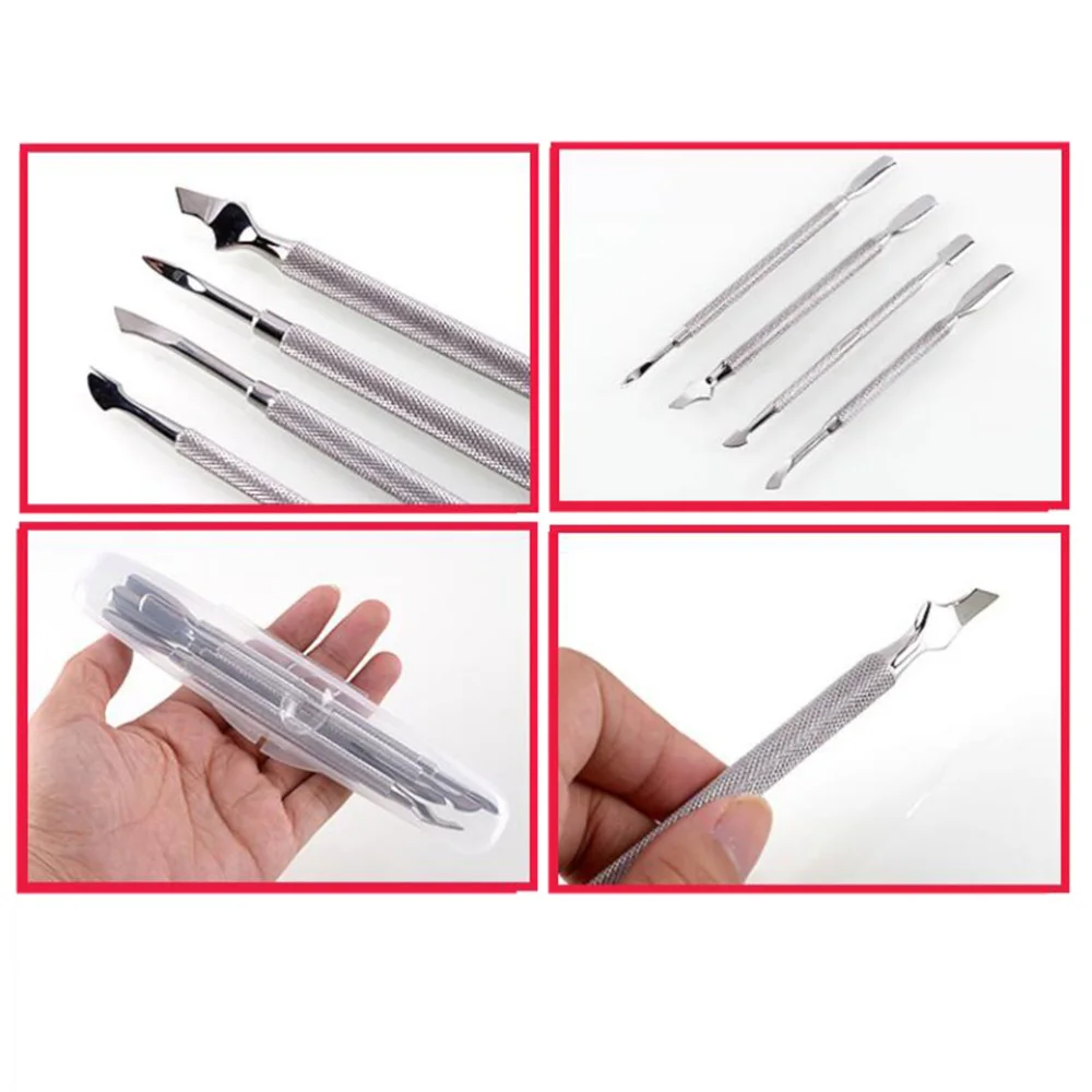 

4PCS Stainless Steel Nail Art Cuticle Spoon Pusher Remover Tool Cuticle Pusher and Spoon Nail Cleaner Cuticle Remover and Cutter