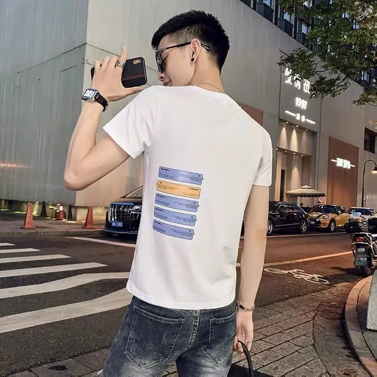 

Summer social spirit guy round neck tight short sleeve T-shirt male fast hand red man with student base shirt half sleeve