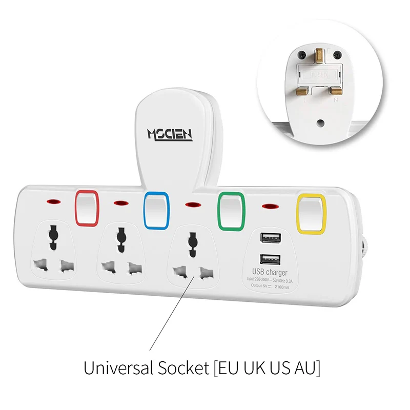 Английская электрическая вилка с несколькими настенными розетками, usb-порты, Удлинительный адаптер, Индивидуально переключаемые розетки 13А 250 В - Цвет: Universal Socket