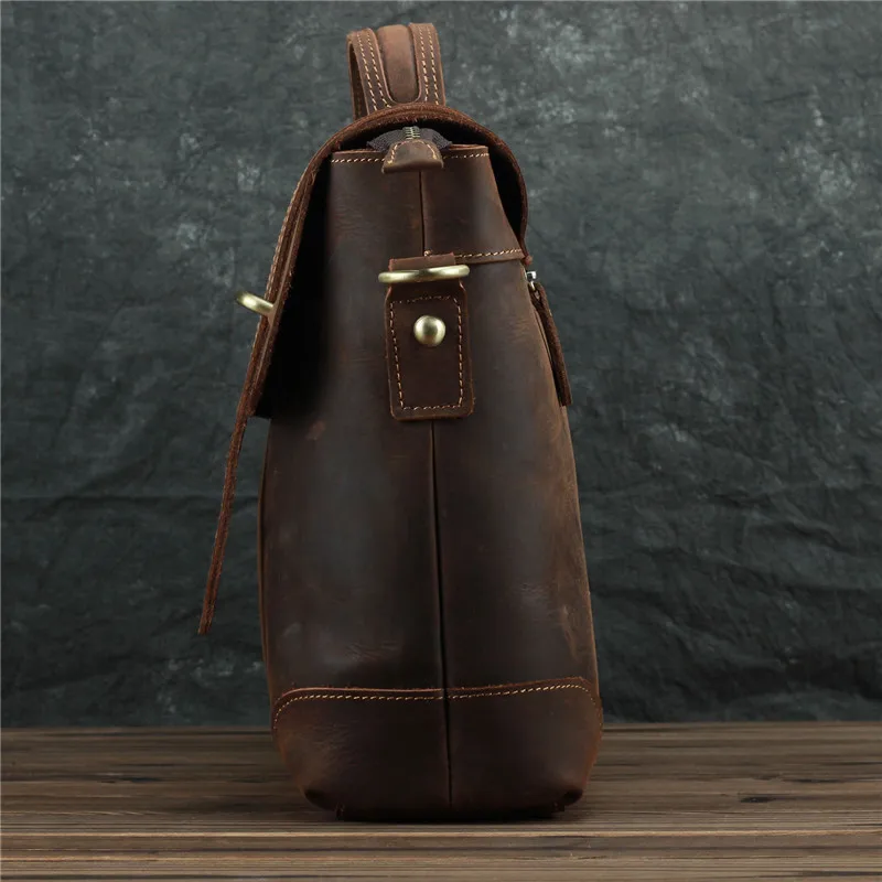 Nesitu Highend A4 Dark Brown Thick Genuine Crazy Horse Leather 14'' Laptop Office Men's Briefcase Messenger Bag Portfolio M1033 |