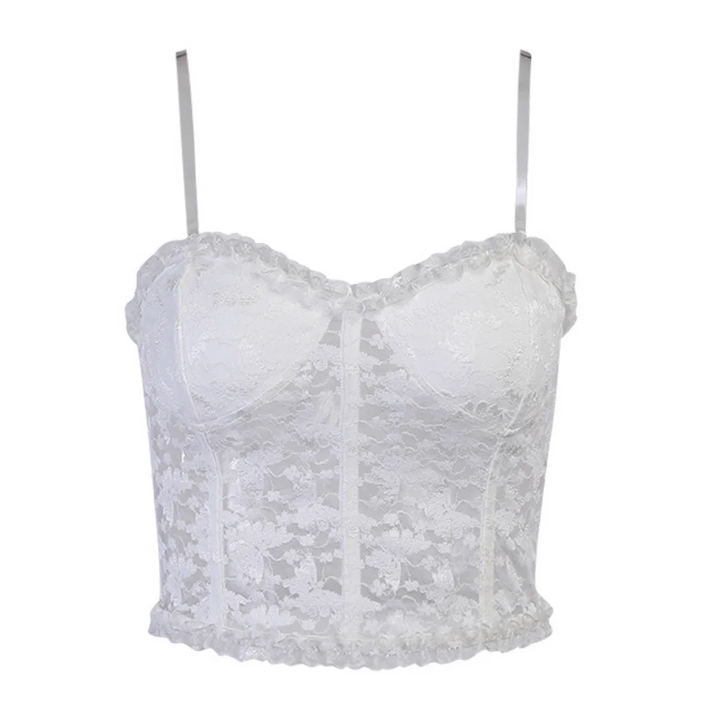 

DISEYAR Y2K White Lace Corset Tank Tops Strapless Vintage Summer Bodycon See Through Basic casual Party Sexy Crop Tops For Women