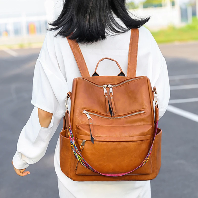 

Backpack PU leather Large Capcity Ladies Travel Bag Women's Simple School Secondary Backpack Women's Bag 2020 New Style