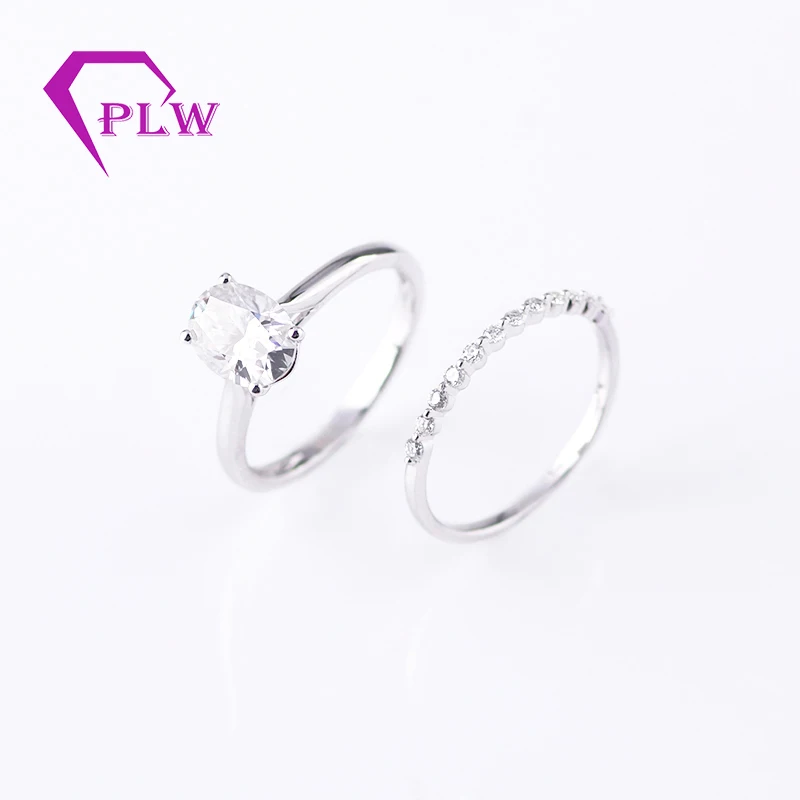 1.50Ct 6*8 мм Овальный Moissanite Бриллиантовая оправа набор обручальных колец 14 к белое