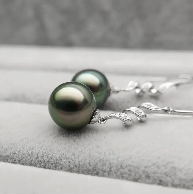 Бесплатная доставка 10 8 мм круглый зеленый настоящий таитянский Жемчуг Алмазный