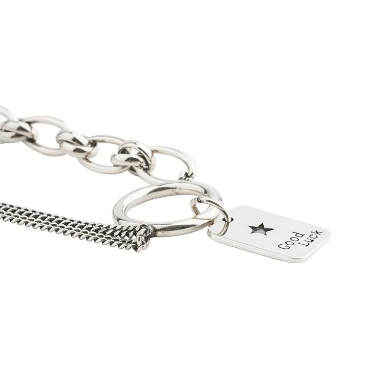 

Japan Korea wind s925 sterling silver necklace pendant girl star temperament Thai silver jewelry heavy industry trend chain