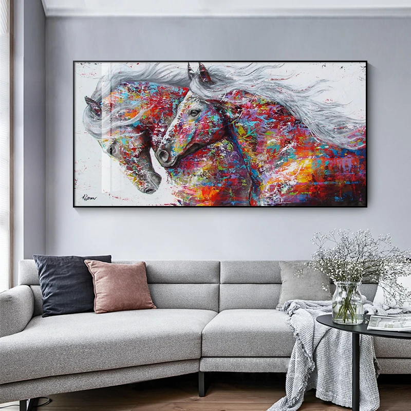 Абстрактные плакаты на холсте с изображением бегущей лошади картины маслом