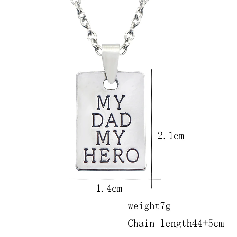 

2020 New Arrival Father's Day Gift MY DAD MY HERO Rectangle Pendant Necklace For Men Alloy Jewelry Appreciation Dad FreeShipping
