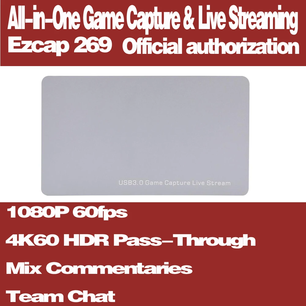 

Ezcap 269 4K HDR Pass-Through HDMI2.0 карта захвата игр USB3.0 запись видео и прямая трансляция 1080P 60fps с командным чатом