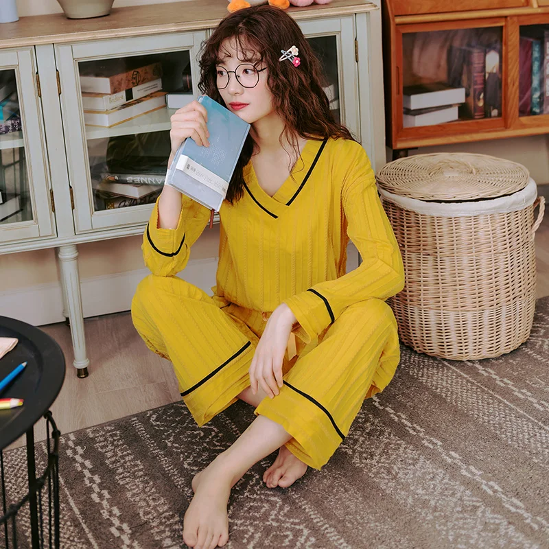 Хлопковая пижама женская 2 предметов принтом милая свободная v-образным вырезом