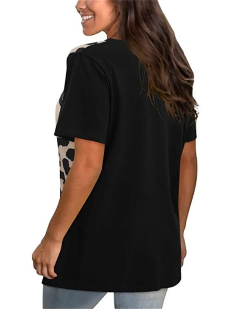 

2021 Short Sleeve Women T-Shirts Leopard Patchwork Fashion Summer Tee Loose Casual Tops Plus Size Female O-Neck T-Shirt 5XL Top