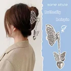 Корейский зажим для волос с подвеской в виде бабочки и сердца для женщин, металлическая цепочка, крутая Милая модная трендовая заколка для волос, новинка 2021