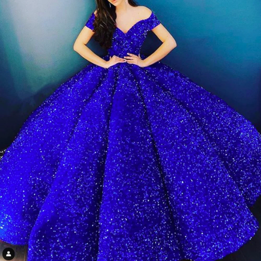 

Длинные платья для выпускного вечера, ярко-синие, со складками, с коротким рукавом, блестками, с вырезом, 2021