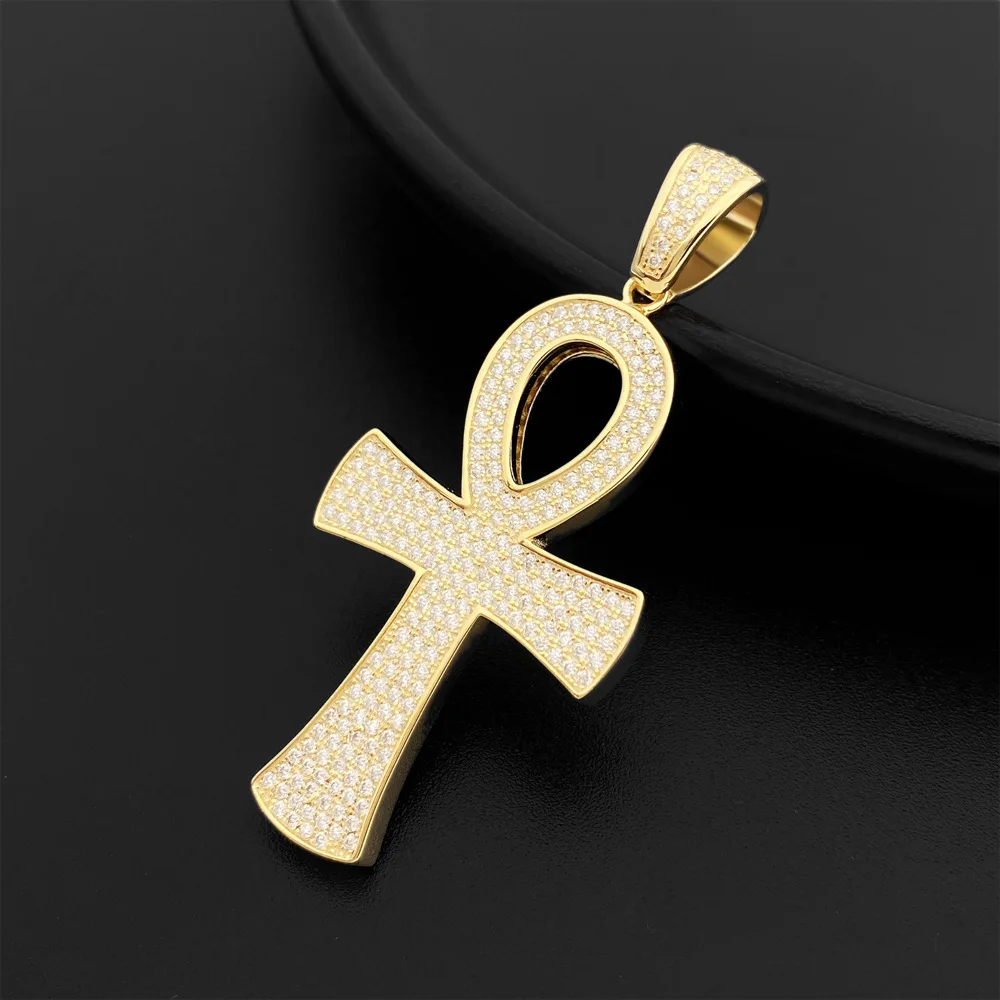 VVS1 Moissanite S925 Silver Round Ankh Cross Pendants Necklace Real Diamond Iced Out Necklaces For Men Women Jewelry With GRA