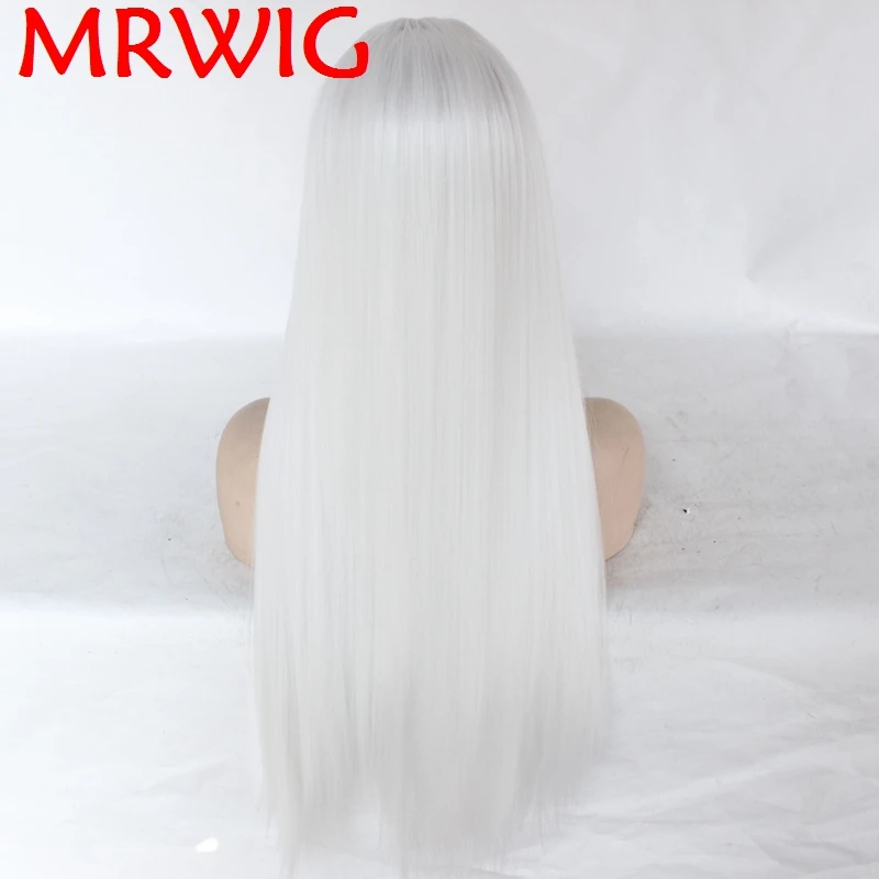 MRWIG бесклеевая синтетическая передняя часть парики свободная белый цвет длинная