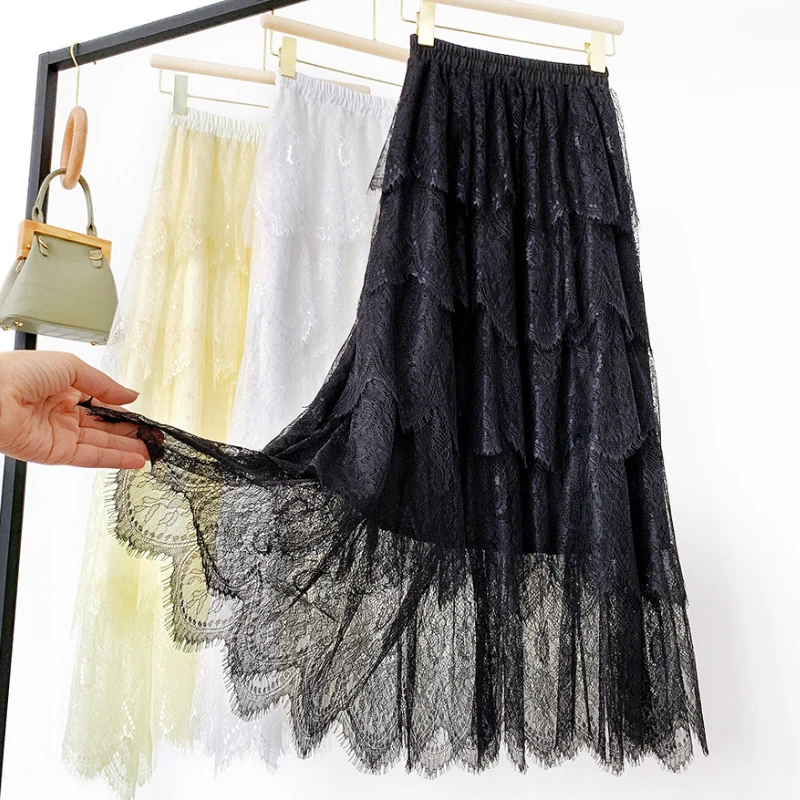 Весна Лето 2020 Фея темперамент кружева торт слоистых Макси Длинная юбка Милая