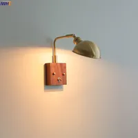 IWHD Nordic Modern Copper Wall Sconce Beside Lamp Bedroom Bathroom Mirror Stair Light Toggle Switch Wood Canopy Wandlamp LED
