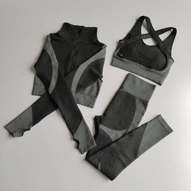 3 шт. Женский бесшовный комплект для занятий йогой и фитнесом|Комплекты йоги| |