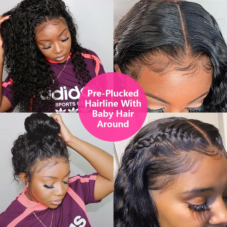 Deep Curly Lace Front Human Hair Wigs For Women Brazilian Water Wave Frontal Wig Pre Plucked With Baby | Шиньоны и парики