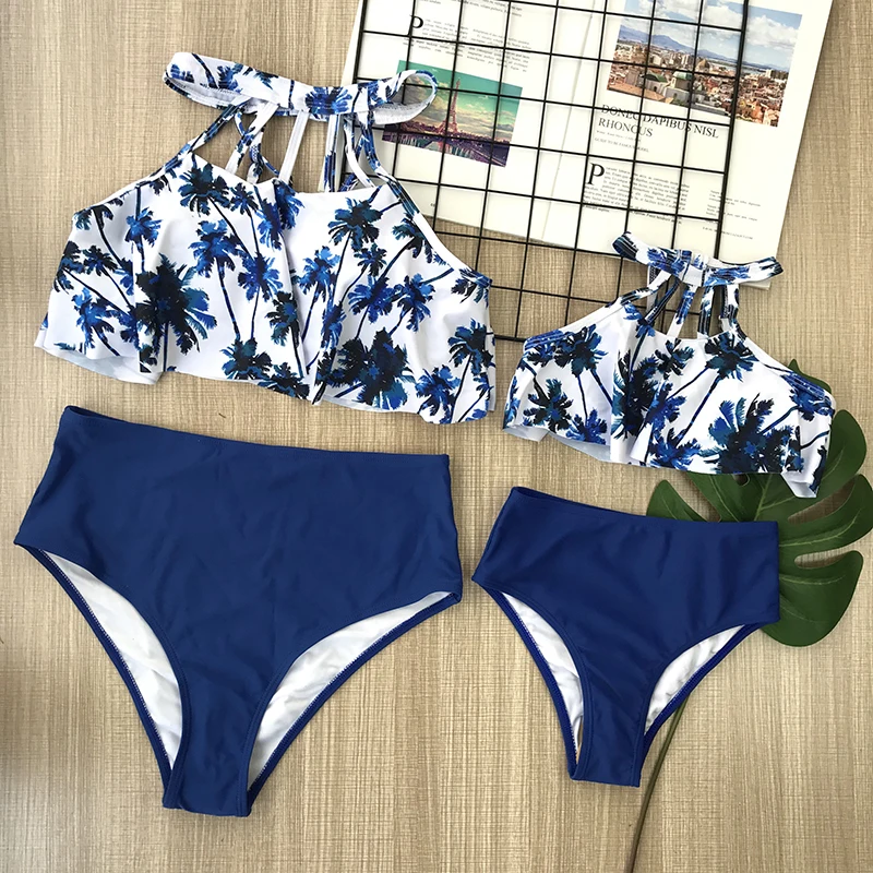 Детский купальник бикини с оборками и высокой талией комплект купальной одежды