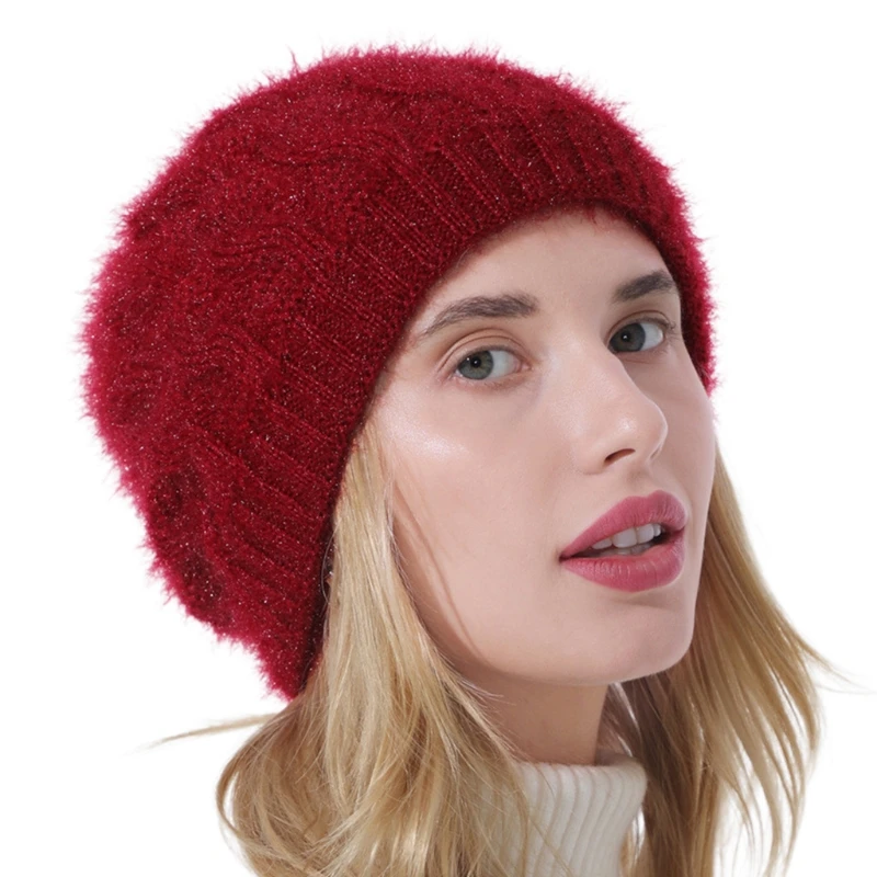 Женские зимние массивные твист кабель вязаная шапка бини с наушниками