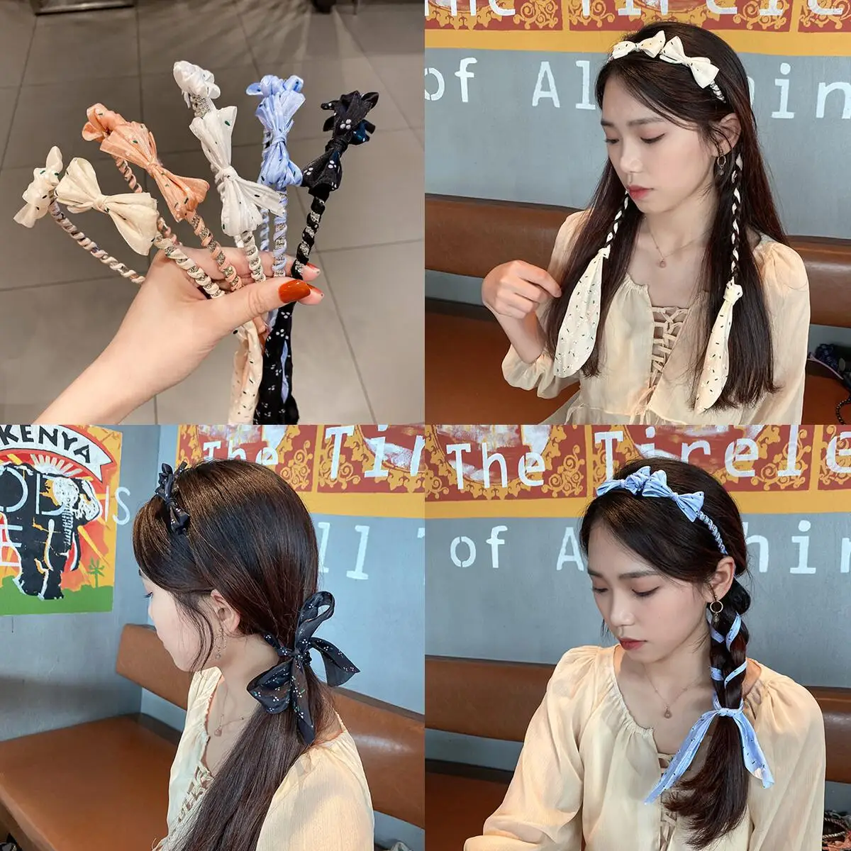 

Повязка для волос женская, элегантная Длинная лента с бантом, плетеный обруч для волос, цветочный ободок, модные аксессуары для волос