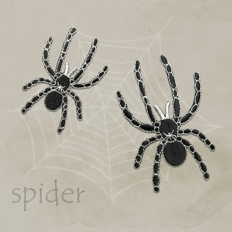 

20pcs/lot Embroidery Patches Rimmed Silver Black Spider Clothing Decoration Sewing Accessories Diy Iron Heat Transfer Applique