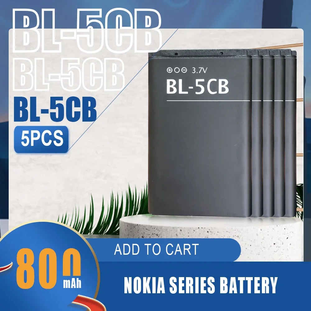 5 шт. 800 мА/ч BL-5CB BL5CB литий Li-Po Батарея для Nokia 1616 1050 1000 1280 1800 C1-02 106 1200 3600 2135 6620 батареи