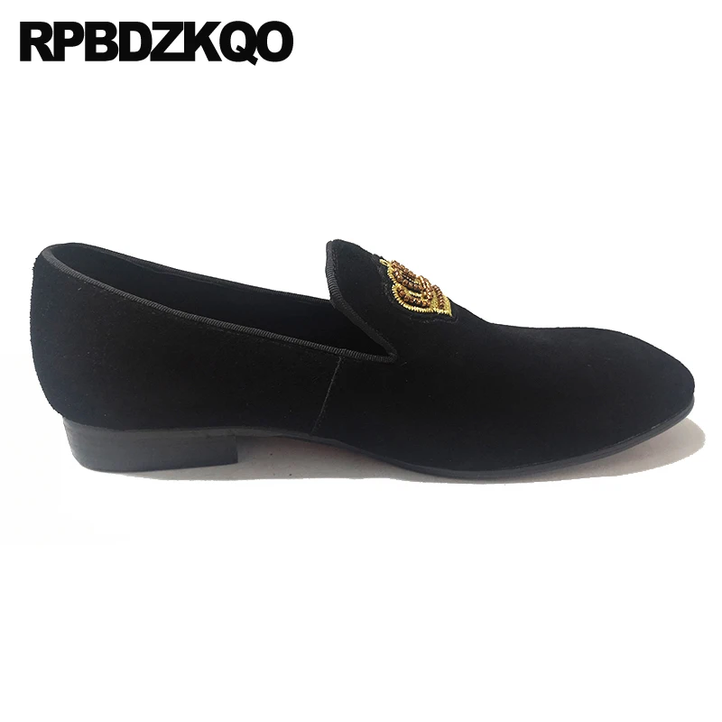 Лоферы с вышивкой бархатные черные летние в британском стиле большого размера