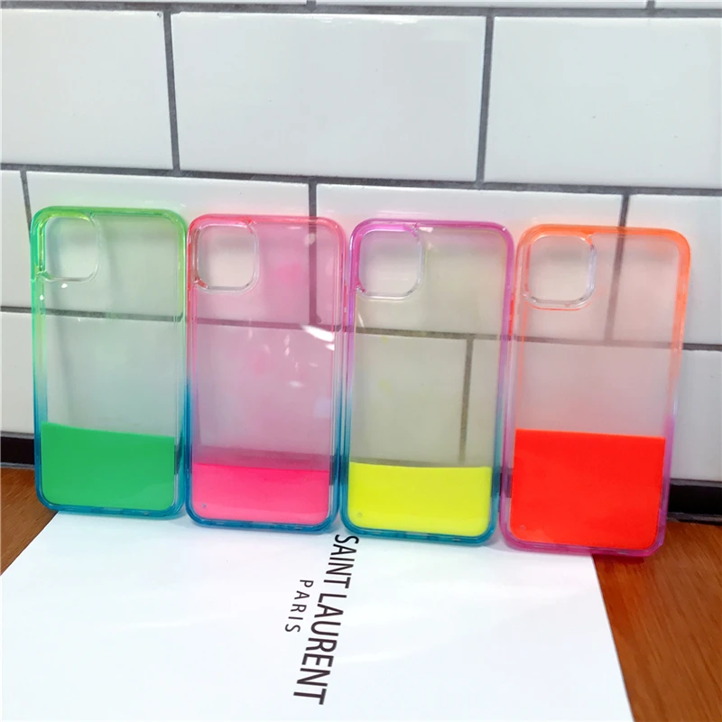 

For Iphone 6 6s 7 8 Plus 12 11 Pro X XS MAX XR Gradient Luminous Neon Sand Liquid Quicksand Glow The Dark Soft Phone Case Cover