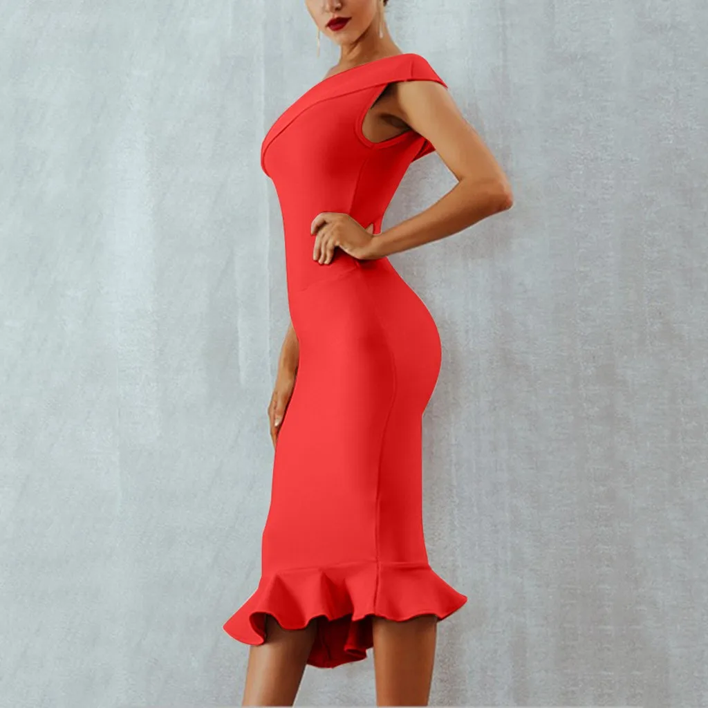 Женское однотонное платье на одно плечо асимметричные вечерние женские платья