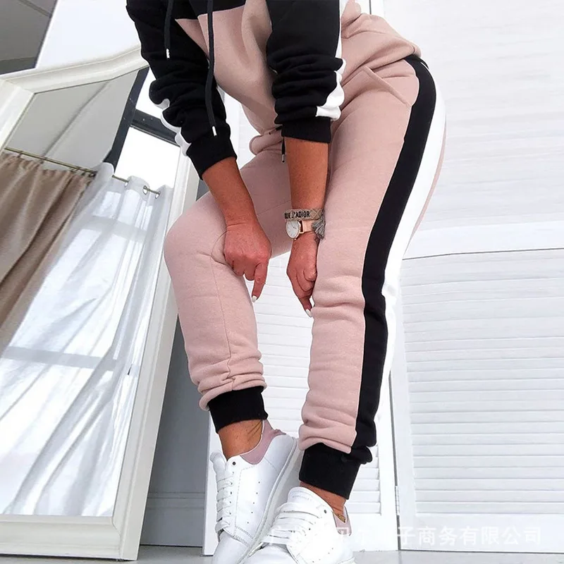 

WEPBEL Autumn Fashion Long Sleeve Hooded Sweatshirt + Lace-up Pocket Suit Women's Casual Stitching Sports Suit