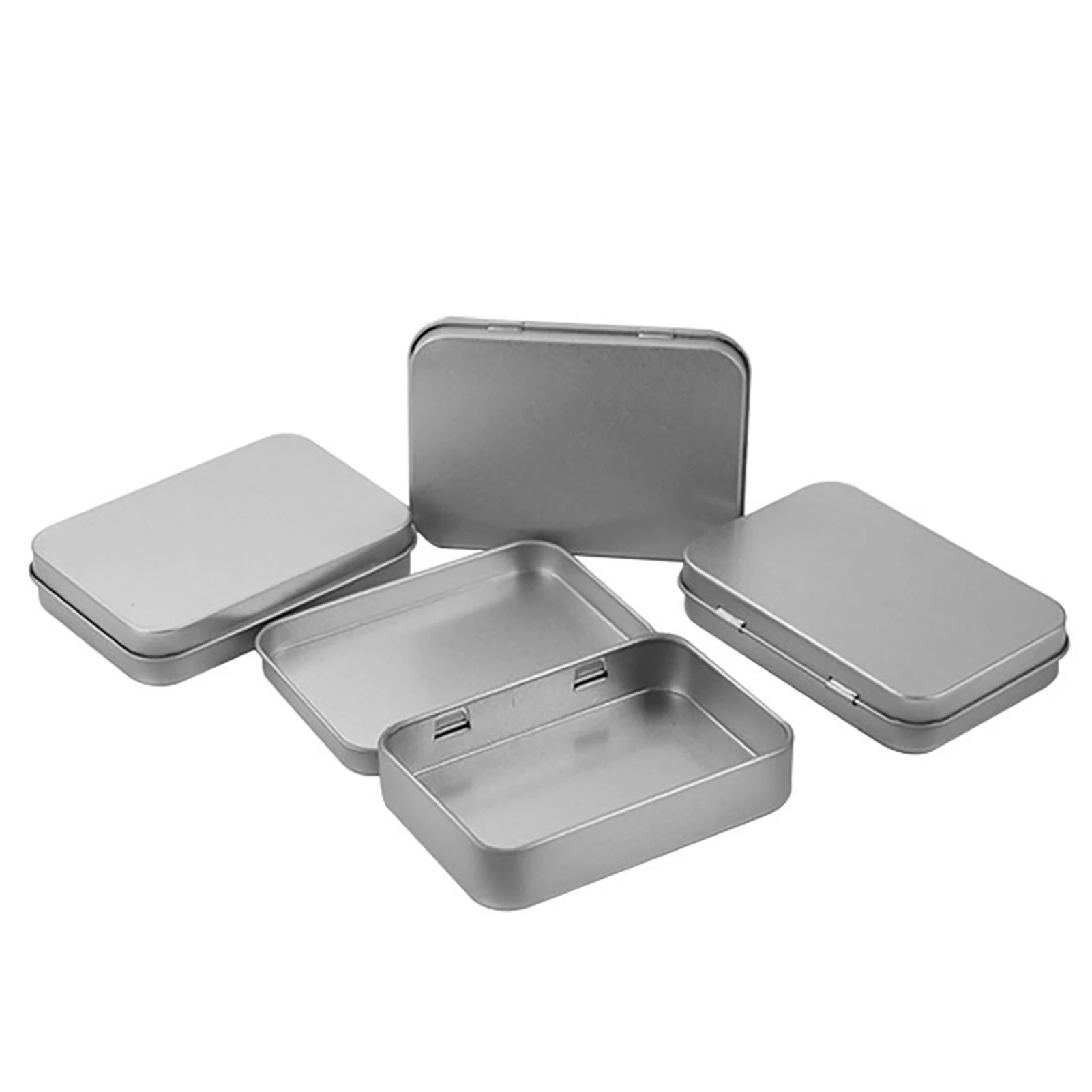 

1 Pc 4 Style Small Metal Tin Box Mini Metal Tin Storage Box Silver Storage Box Case Organizer For Money Coin Candy Key