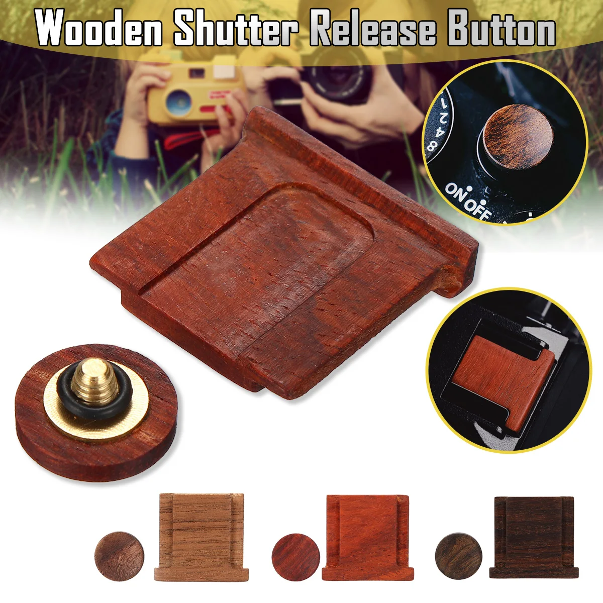 Деревянная деревянная кнопка затвора камеры Горячий башмак Крышка Комплект для