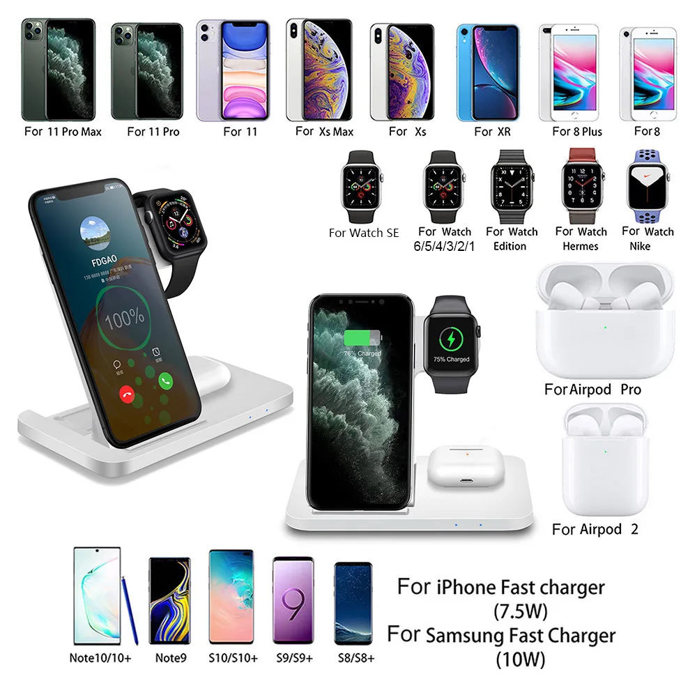 Беспроводное зарядное устройство 3 в 1 для Apple Watch 6 5 4 AirPods Pro 15 Вт док станция