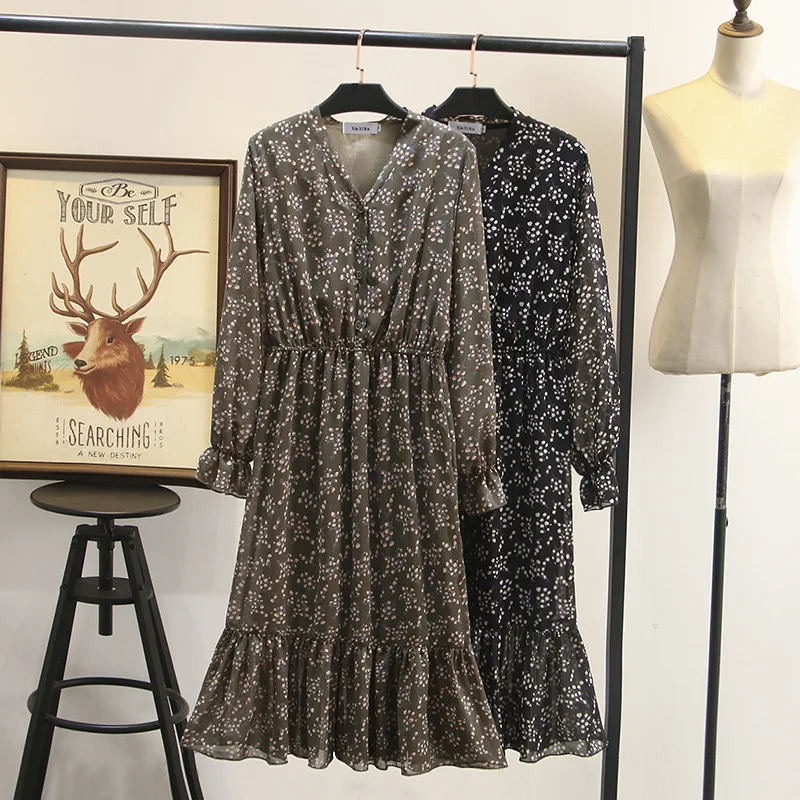 Женское весеннее платье женское шифоновое цельное с цветочным принтом размера