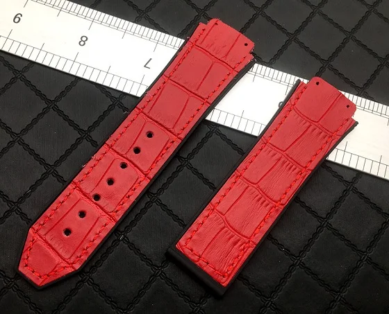 Red strap Цветной 25*19 мм из натуральной кожи резиновый силиконовый ремешок для часов с застежкой бабочкой для Hublot ремешок для большого взрыва ремень классический fusion инструменты - Цвет ремешка: Red strap
