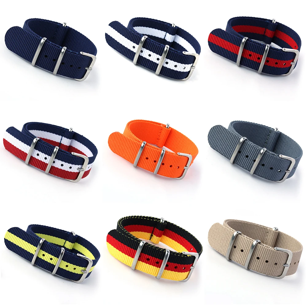 

Nylon NATO Watchband Heavy Duty Nylon Canvas Strap 18mm 20mm 22mm Striped Fashion Replacement Watch Band Top Quality