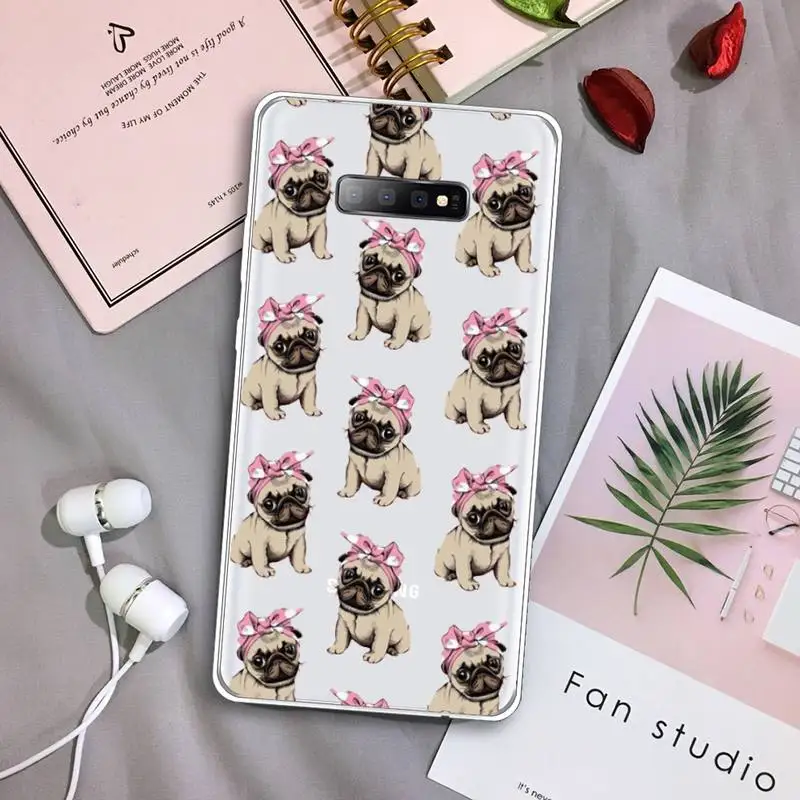 

Pug Dog cute cartoon art Phone Case Transparent For Samsung Galaxy S A 5 7 8 9 2015 20 edge plus 10 e lite 2019