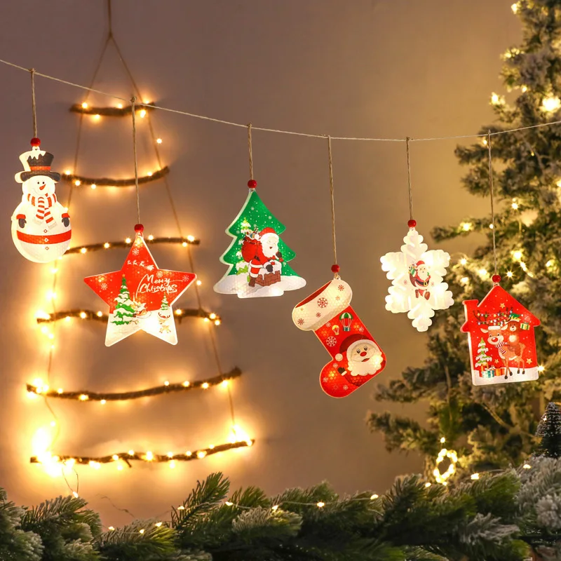 

6PCS Christmas LED Lights Decoration Snowflake Christmas Stocking Snowman Christmas Tree Window Small Light Home Xmas Tree Decor