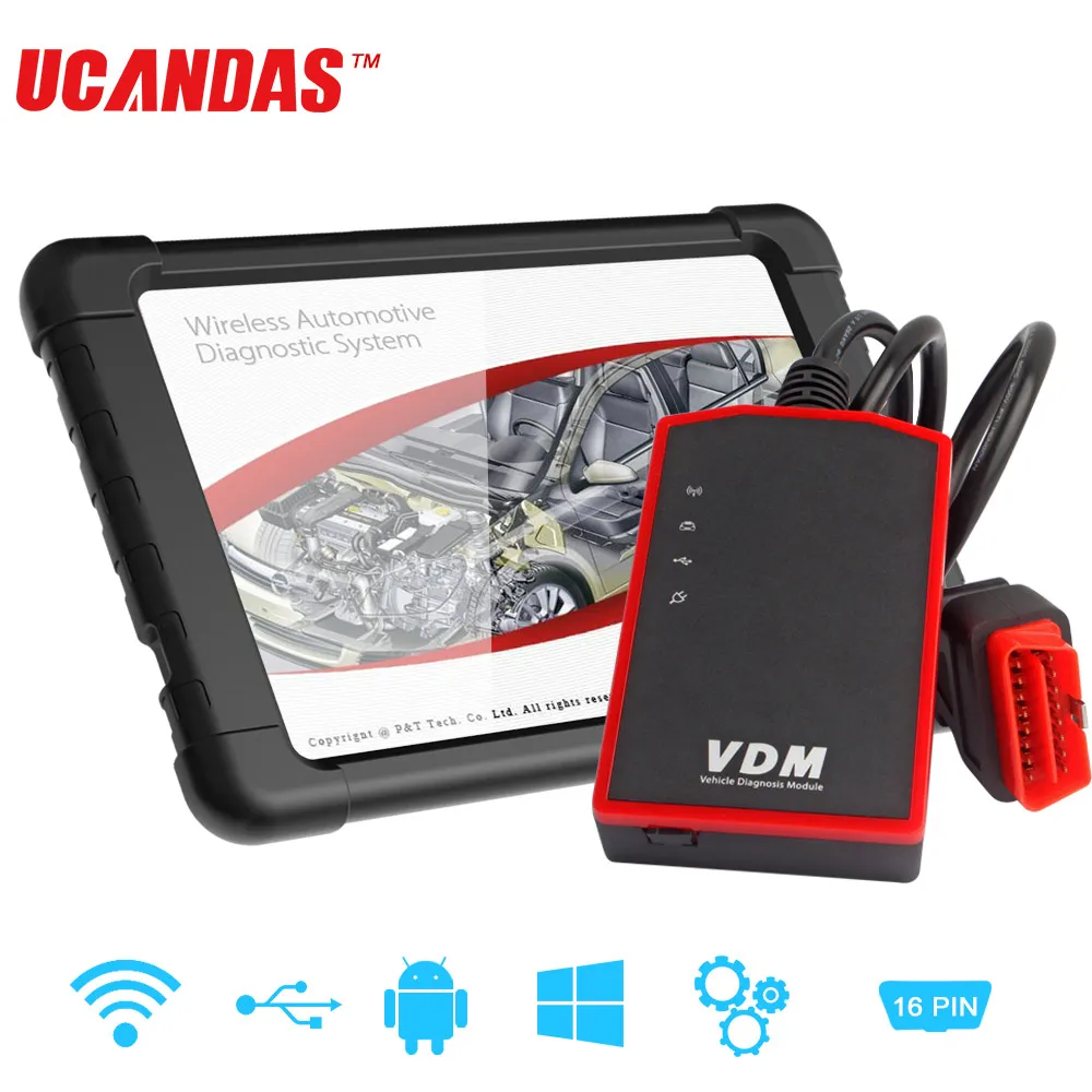 

UCANDAS VDM OBD2 Diagnostic Scanner Code Scan Tool ETC ESP BAS Full Systems ABS Oil ECU Reset 8 Inch Lifetime Free Update