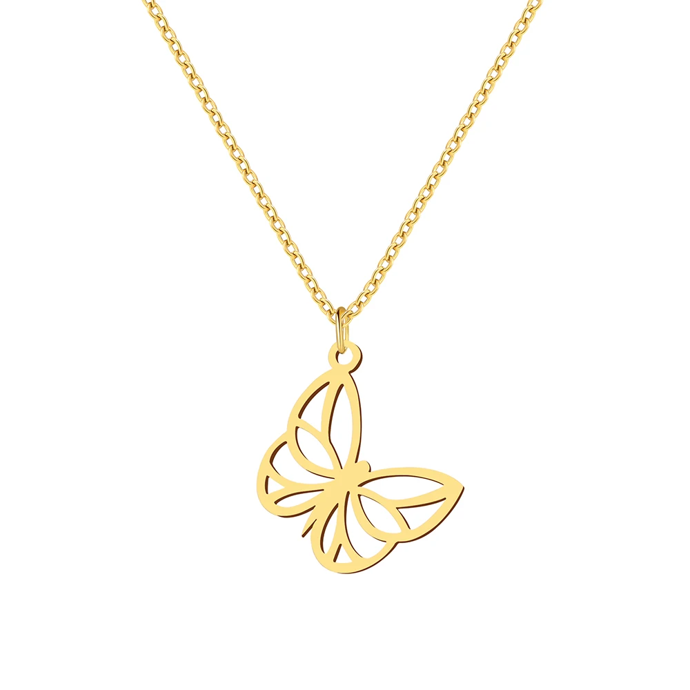 Ожерелья из нержавеющей стали подвеска в виде бабочки цепочка чокер бижутерия