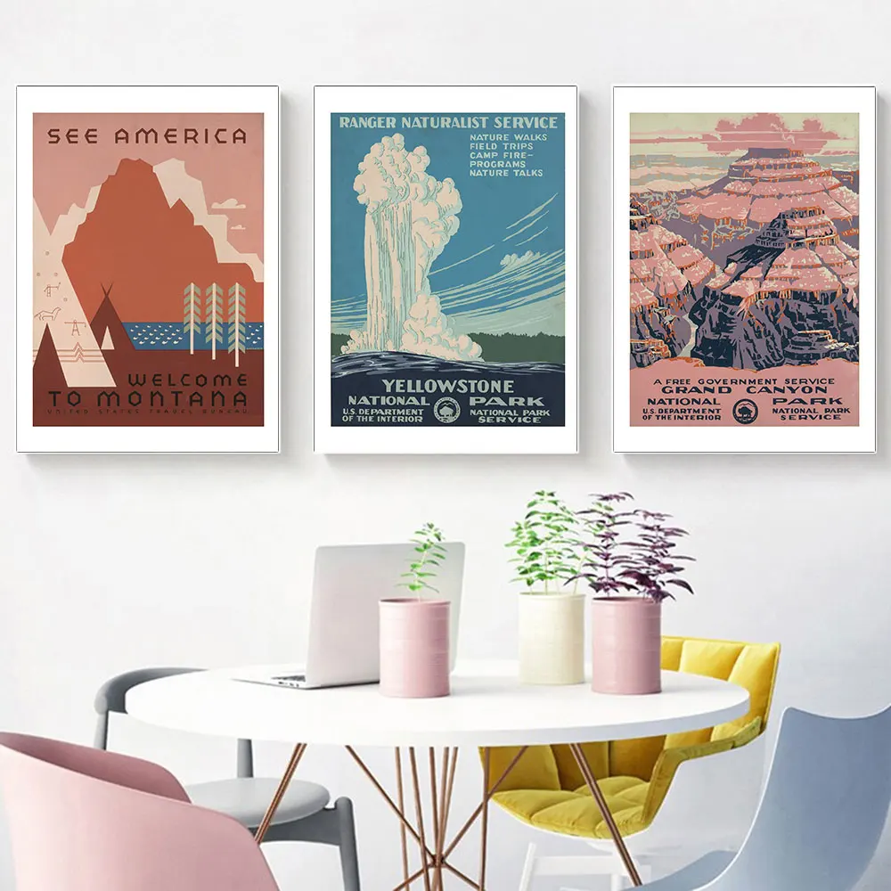 Винтажный постер для путешествий Yellowstone Большой Каньон художественные принты